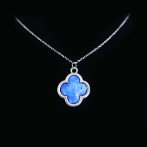 Silver Clover necklace – Egyptian paste – four leaf clover charm necklace 24*24mm .95 inch | Silver 24 Inches Chain