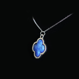 Silver Clover necklace – Egyptian paste – four leaf clover charm necklace 24*24mm .95 inch | Silver 24 Inches Chain